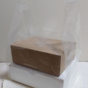 상자포장 투명비닐 손잡이쇼핑백(2가지사이즈 / 100장)선물박스포장. 도시락쇼핑백. 밑면넓은비닐봉투